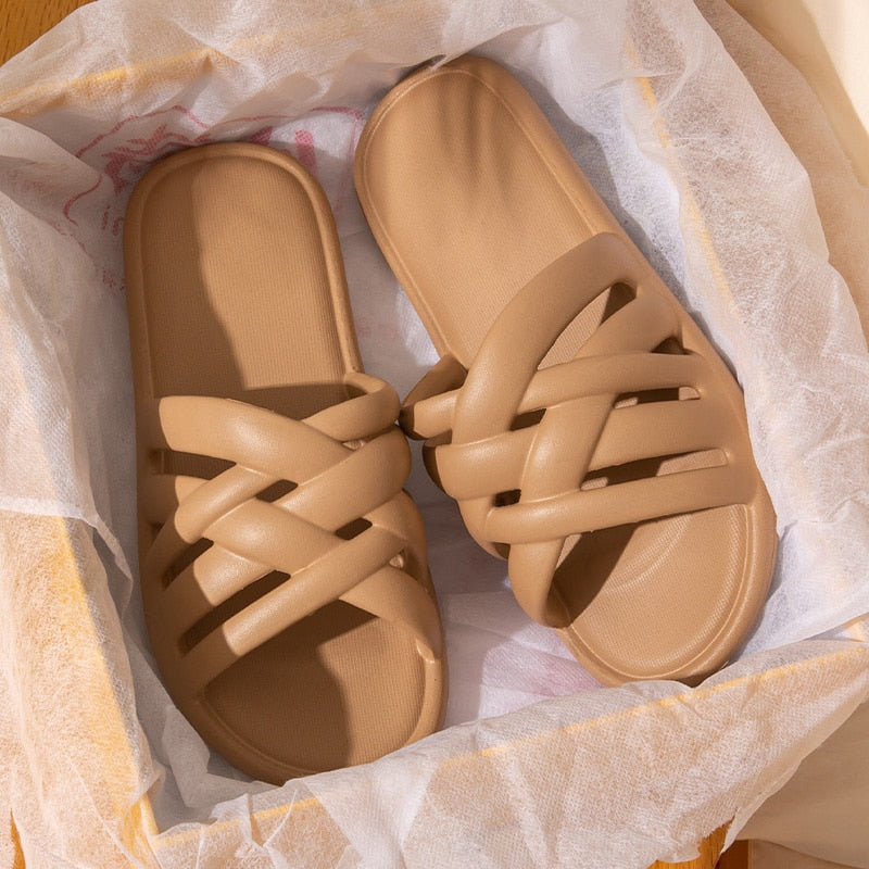 Flat Slide Sandals: Women's Flat Knitted Design Eva Slides