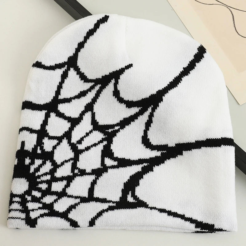 Goth Spider Web Beanies: Y2K Knitted Cap