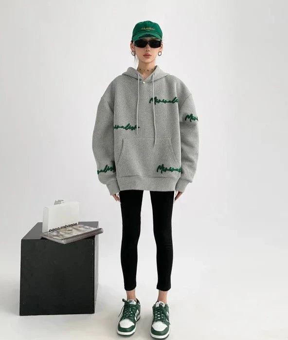 Fleece Letter Embroidery Hooded Unisex Sweatshirts