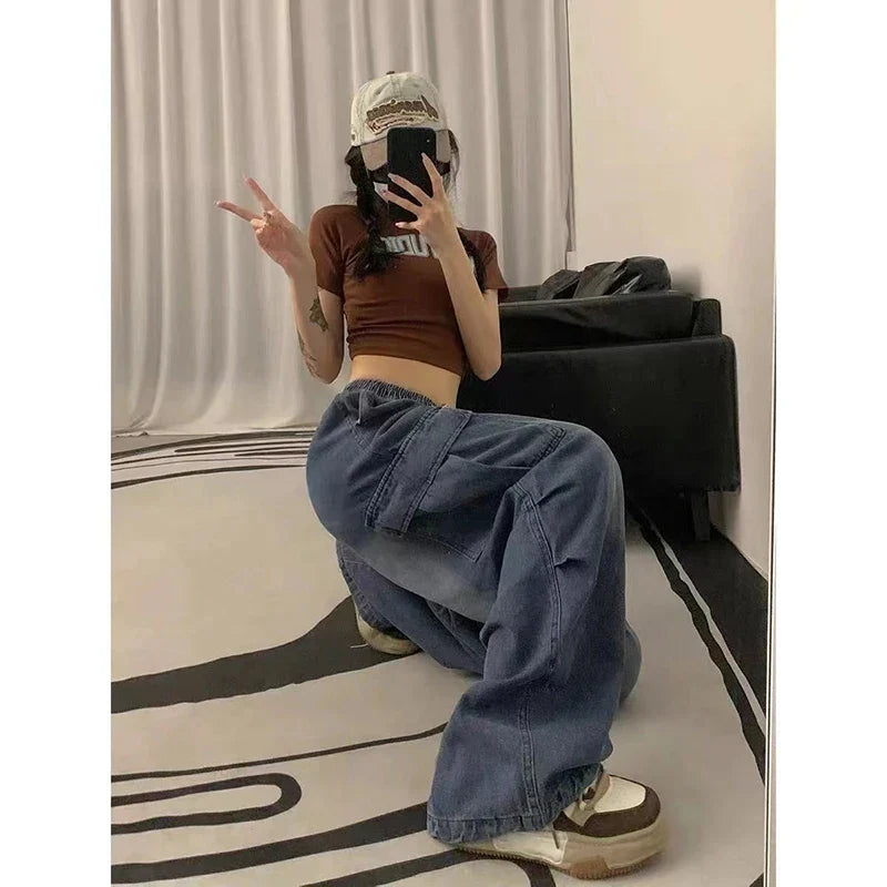 2000 Y2K: Baggy Cargo Wide Leg Pants - Grunge Streetwear for Women