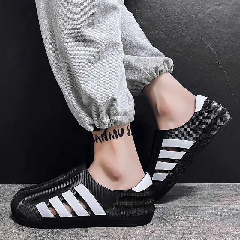 Black and White Slip on Sandals for Men