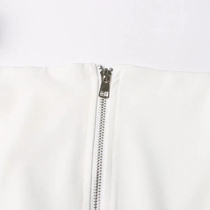 WHITE MAXI DRESS with BLACK PUFF SLEEVES