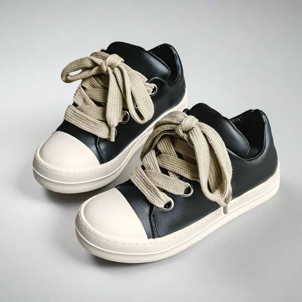 Unisex Black Low Top Chunky Sneakers - Fashion Vulcanized Shoes