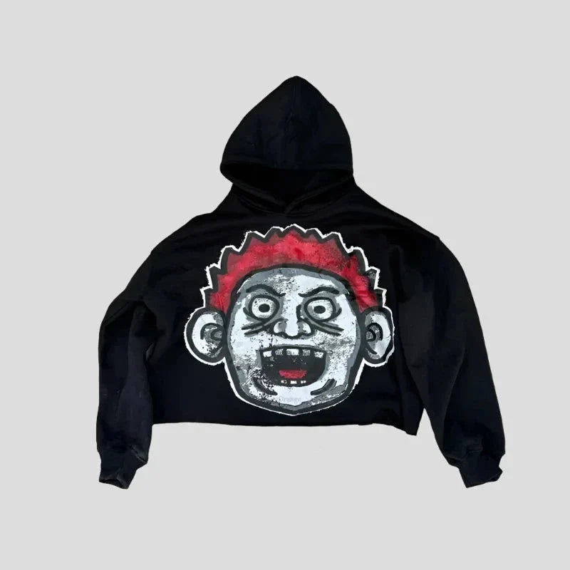 Big Head Cartoon Print - Pullover Hoodie