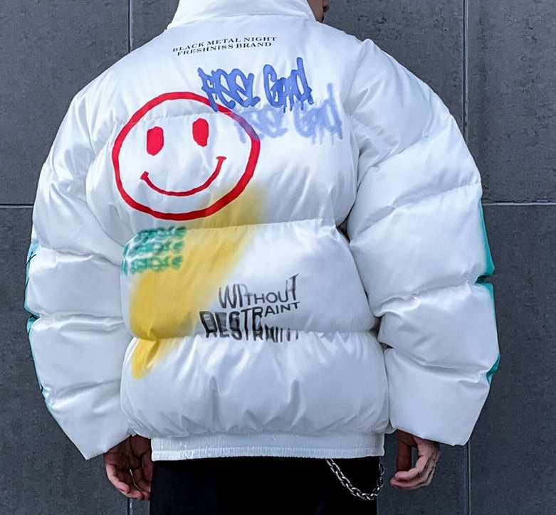 Puffer Jacket for Men - Smiley Print