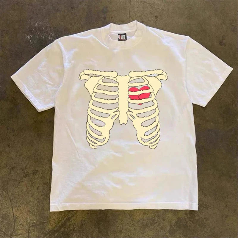 Cotton Oversized Skeleton Print T Shirt