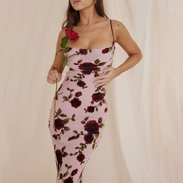 JAMI ROSE PRINT BACKLESS LACE UP MAXI DRESS