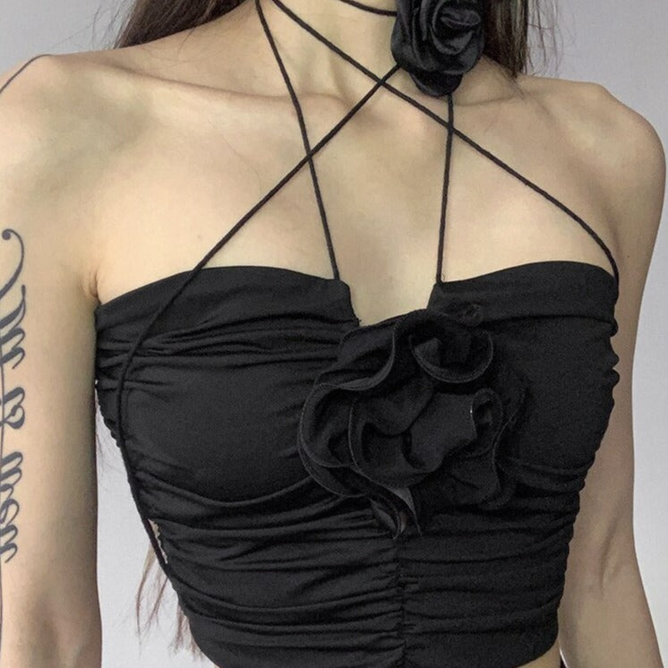 KANNA HALTER TOP DECORATED with FLOWERS