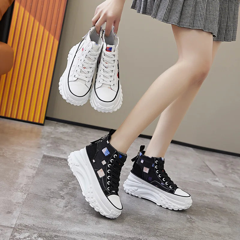 8cm Genuine Leather Chunky Platform Sneakers for Women
