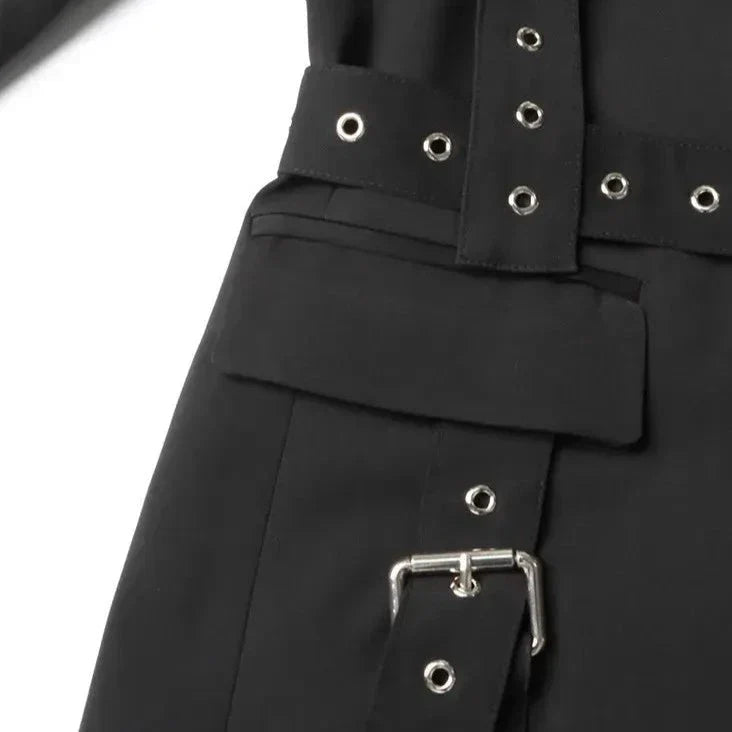 BLACK STRAPPY BELTED BLAZER