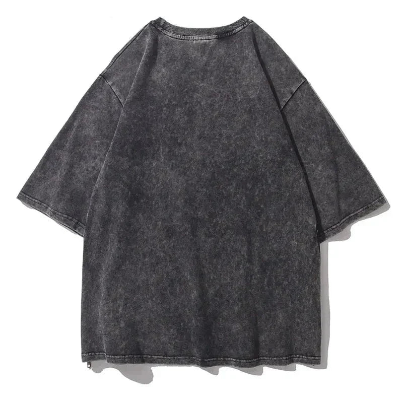 Distressed Acid Wash T Shirt - Cotton Goth Style for Men