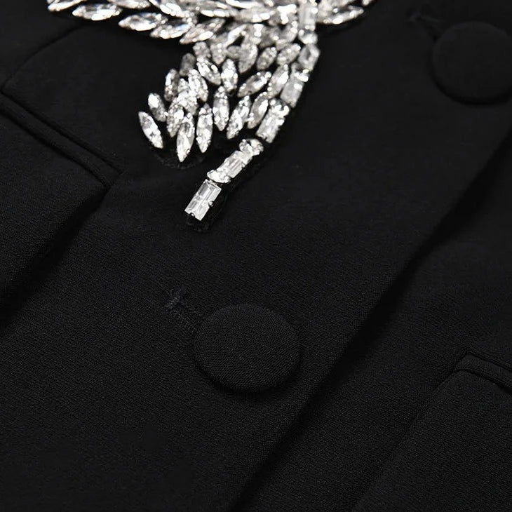 BLACK BLAZER with RHINESTONE FLOWER