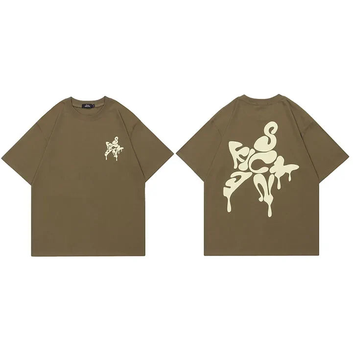 Melting Letter Star Streetwear T-shirt - Unisex Cotton Tee