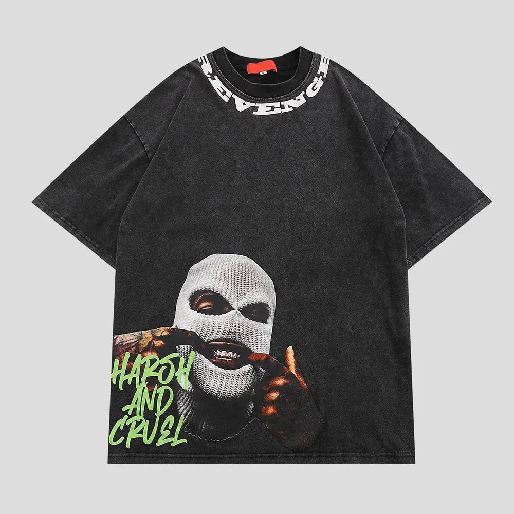 Washed Black T shirt - Off-Shoulder Cotton