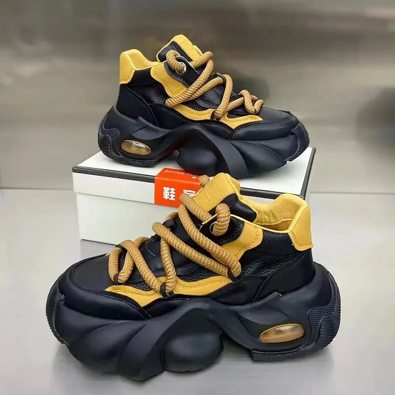 Microfiber Leather Upper Increased Platform Stylish Sneakers