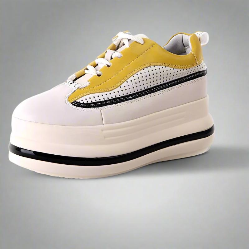 7cm Leather Hollow Platform Wedge Sneakers for Women