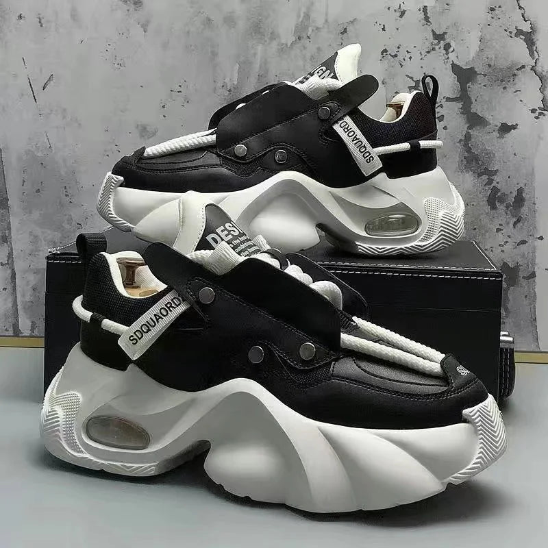 Microfiber Leather Upper Increased Platform Stylish Sneakers