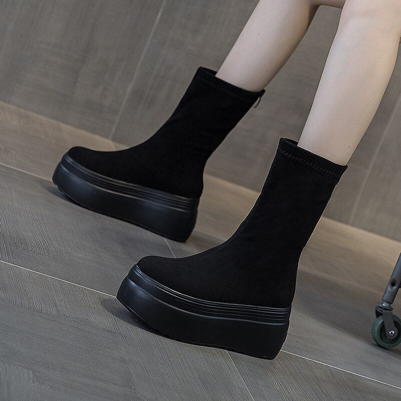 8cm Suede Platform Boots for Women