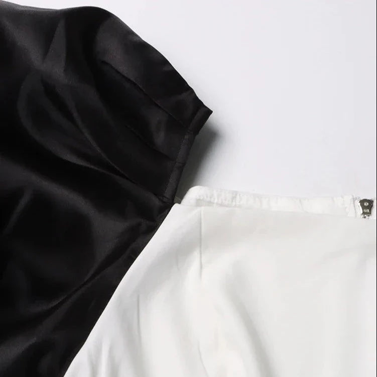 WHITE MAXI DRESS with BLACK PUFF SLEEVES