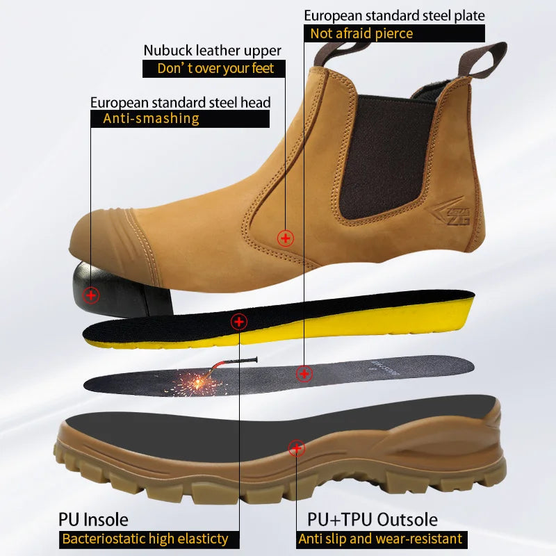 Leather Work Safety Chelsea Boots for Men