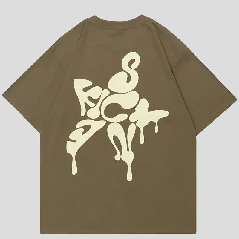 Melting Letter Star Streetwear T-shirt - Unisex Cotton Tee