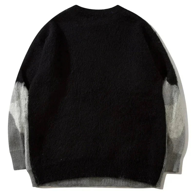 Men's Oversized Knitted Sweater with Cat Graphic