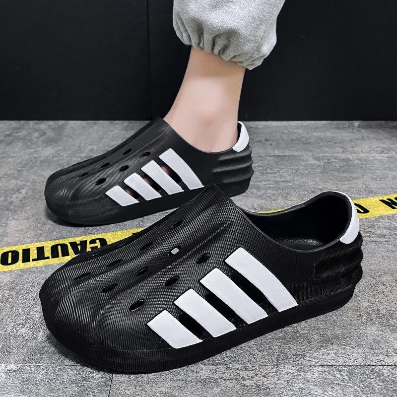 Black and White Slip on Sandals for Men