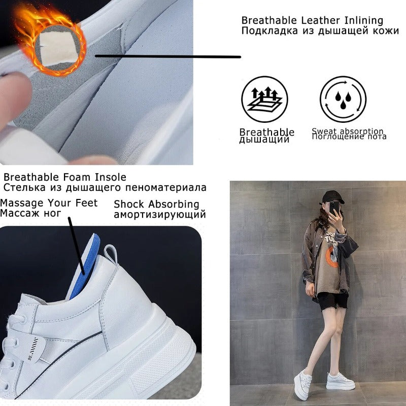 6cm Platform Wedges Leather for Women