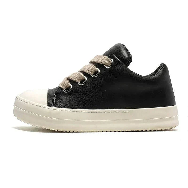 Unisex Black Low Top Chunky Sneakers - Fashion Vulcanized Shoes