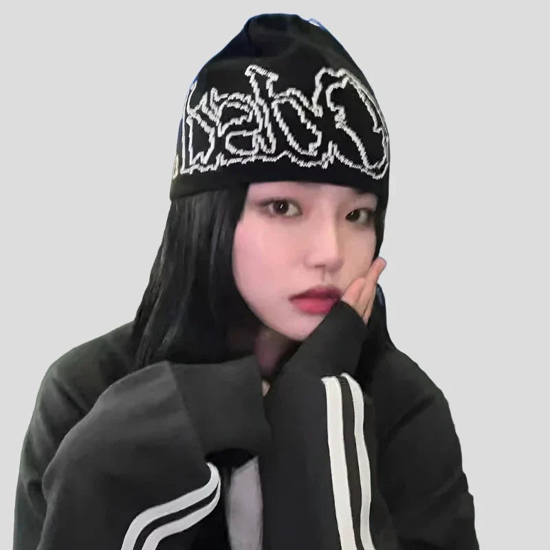 Letter Knit Beanie: Y2K Streetwear - Korean Fashion