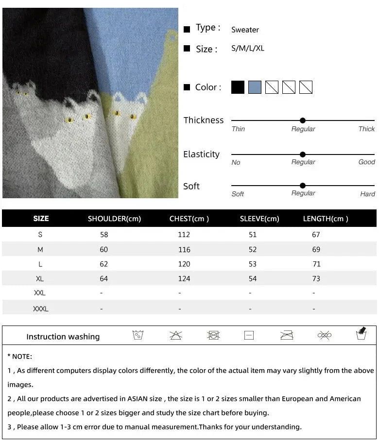 Men's Oversized Knitted Sweater with Cat Graphic