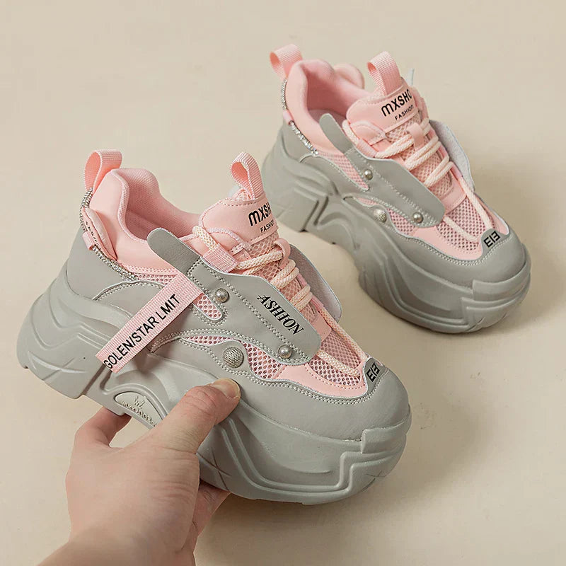 6CM Chunky Sneakers: Lace-Up Air Mesh Shoes for Women