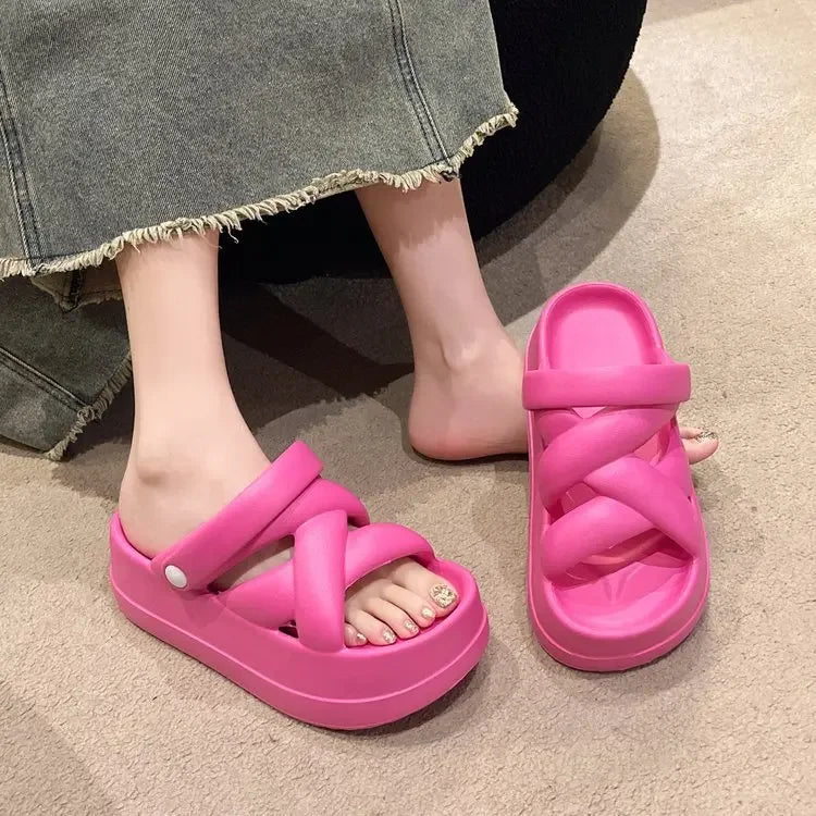 Slide Sandals: Heightened with Crossover for Women