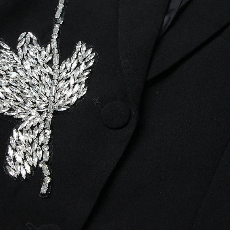 BLACK BLAZER with RHINESTONE FLOWER