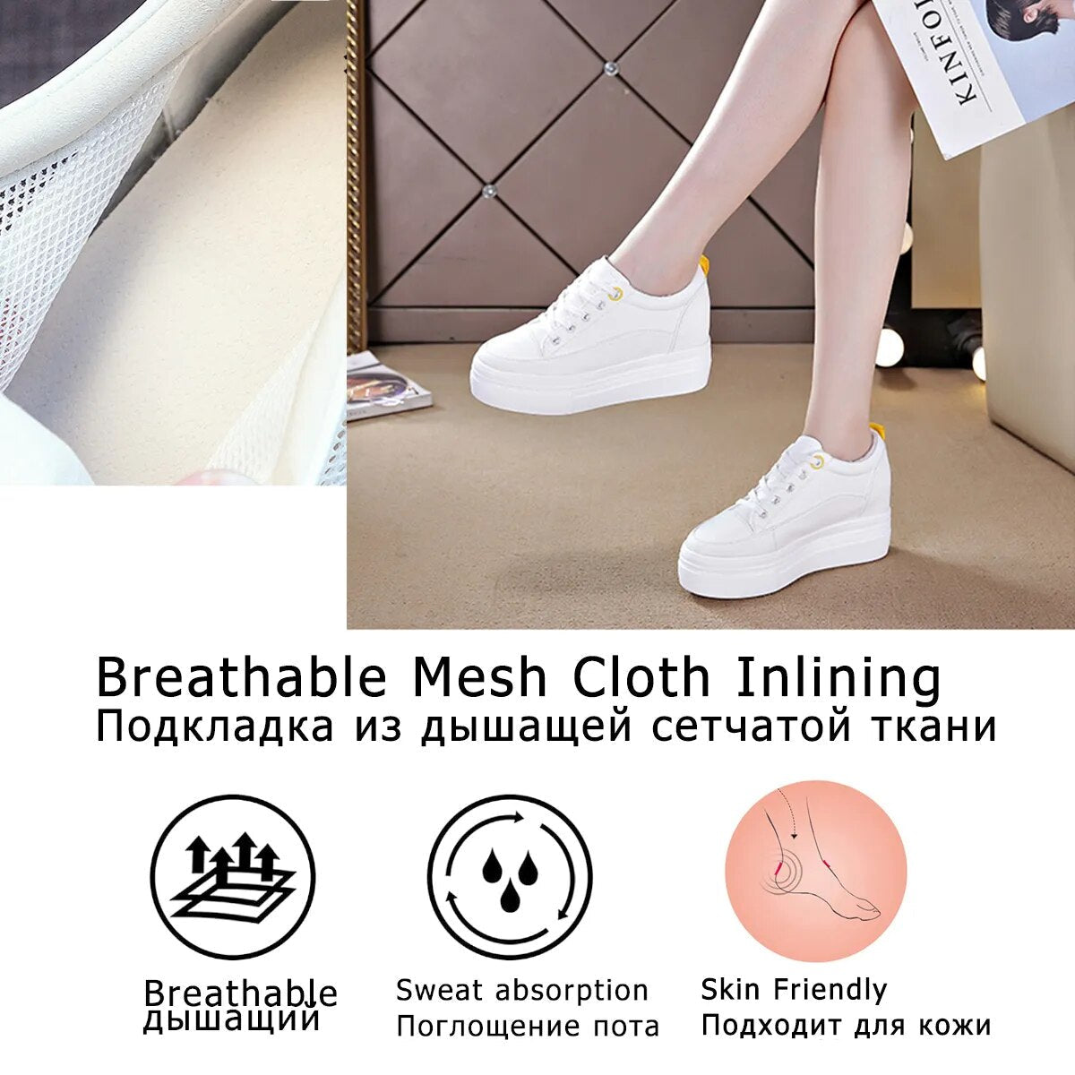 8cm Genuine Leather Women's Platform Sneakers