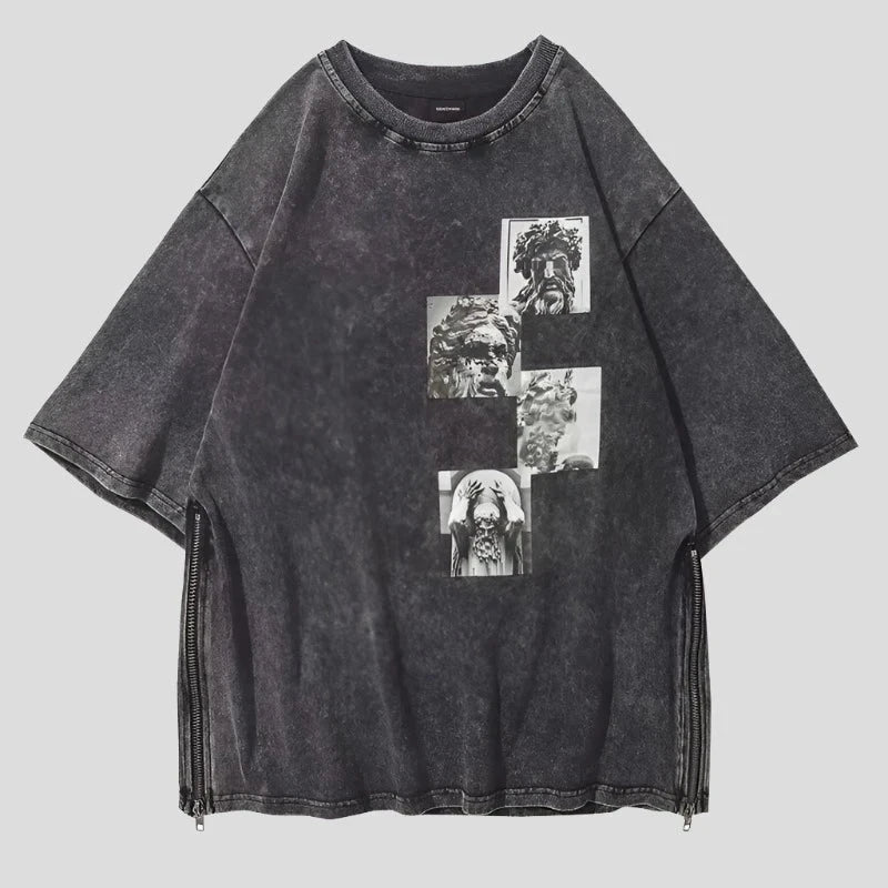 Distressed Acid Wash T Shirt - Cotton Goth Style for Men