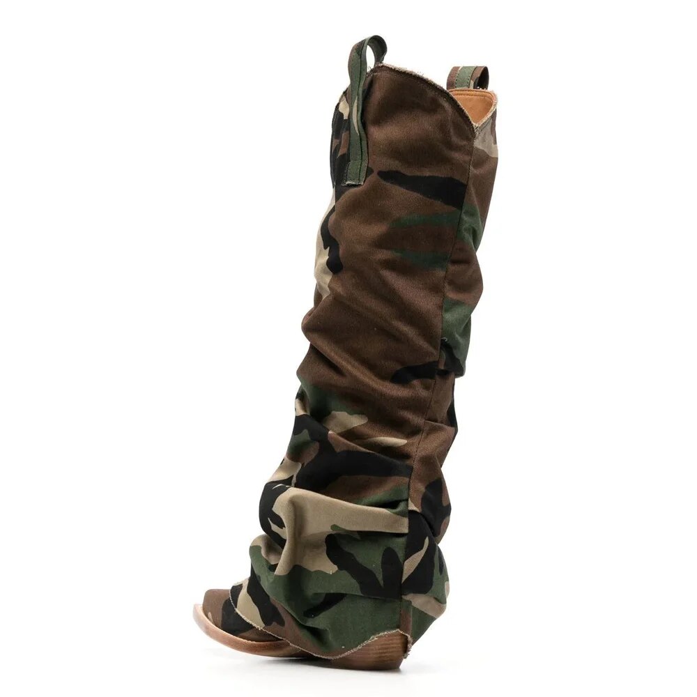 Steve Madden Inspired Denim Wedge-Soled Sleeve Knee Boots