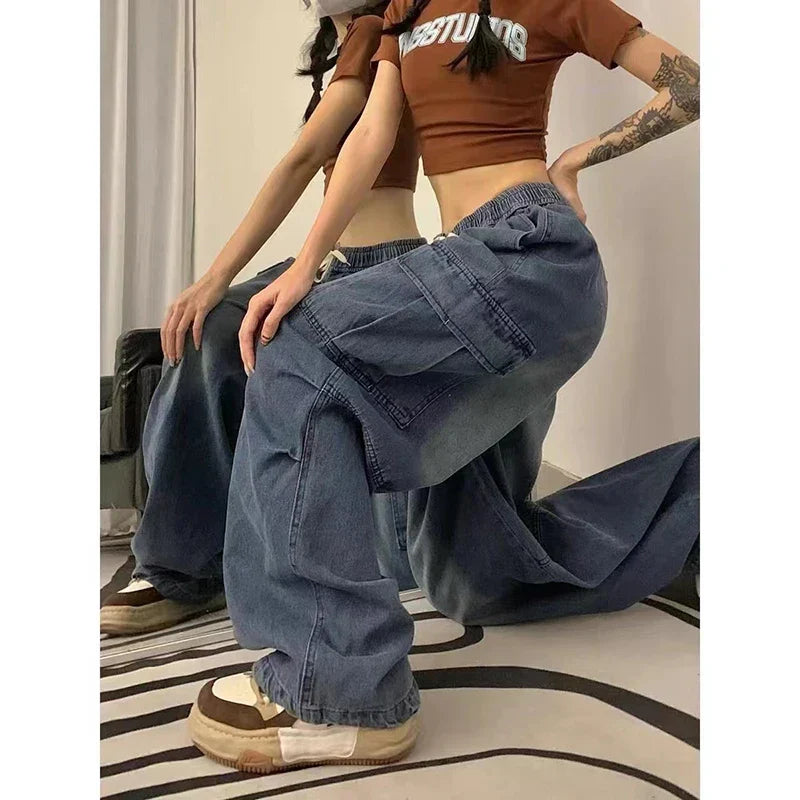 2000 Y2K: Baggy Cargo Wide Leg Pants - Grunge Streetwear for Women