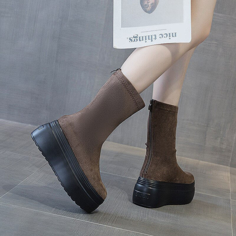 8cm Suede Platform Boots for Women