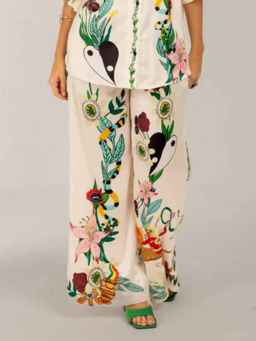 Satin Oversized Pants with Sophisticated Print