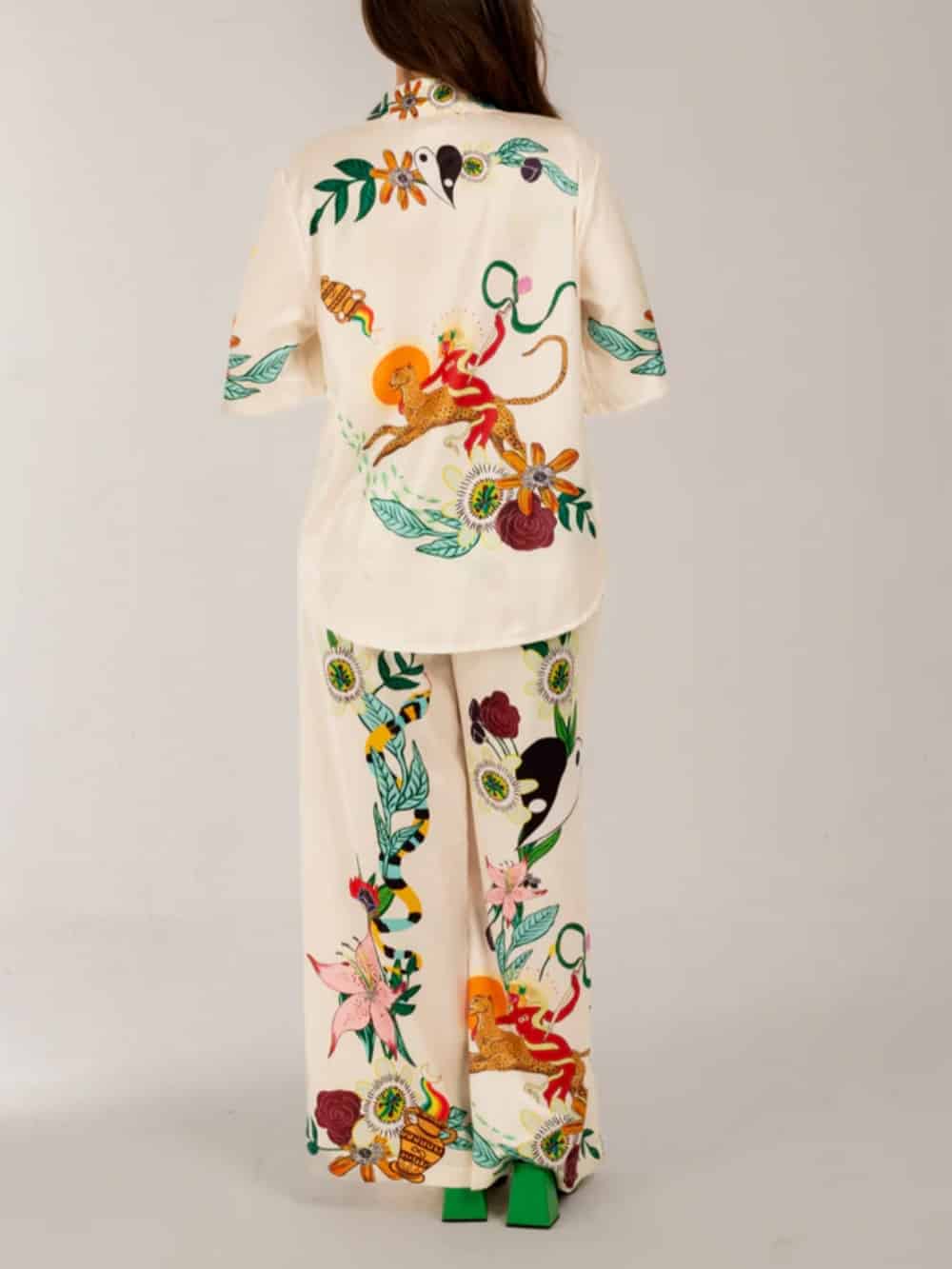 Satin Oversized Pants with Sophisticated Print