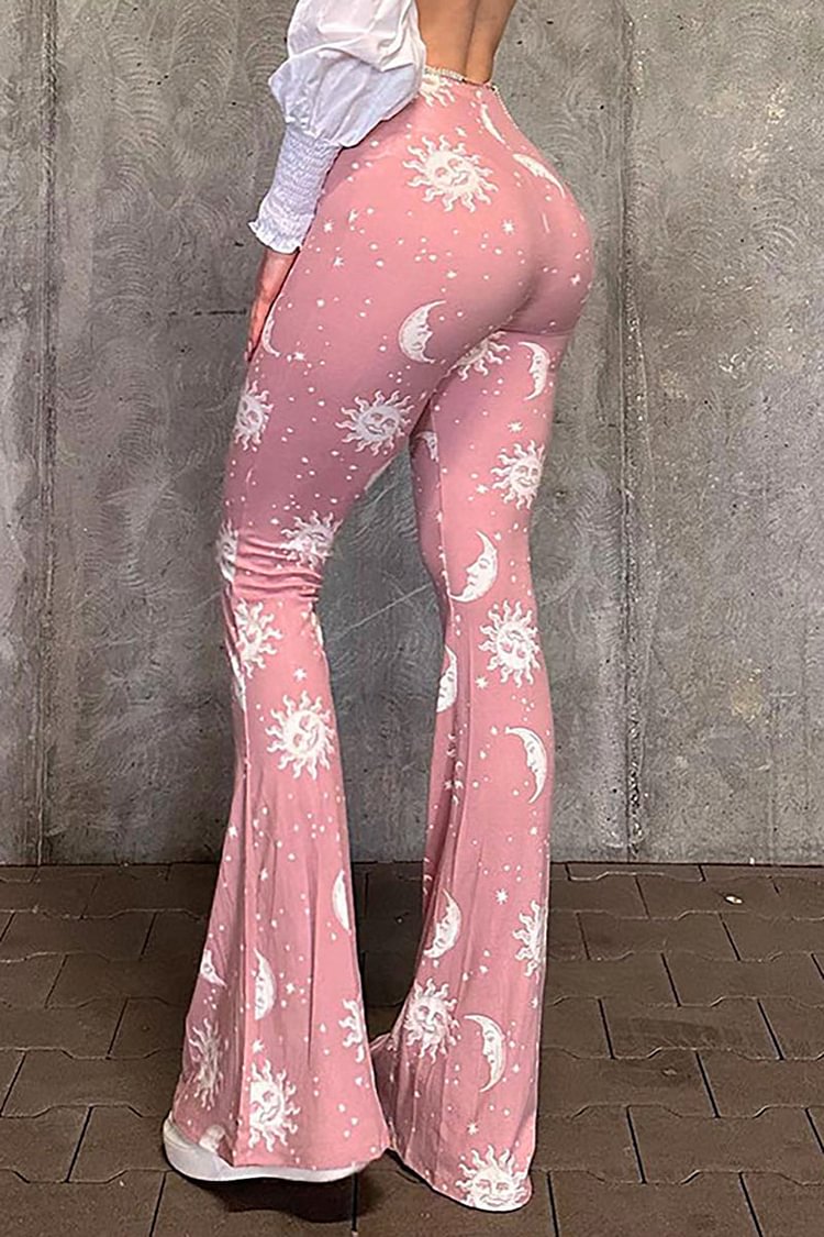 Abstract Pattern Print High Waist Flared Pants