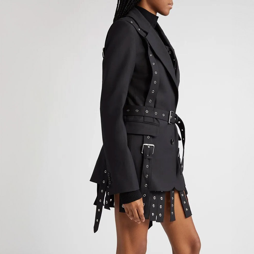 BLACK STRAPPY BELTED BLAZER