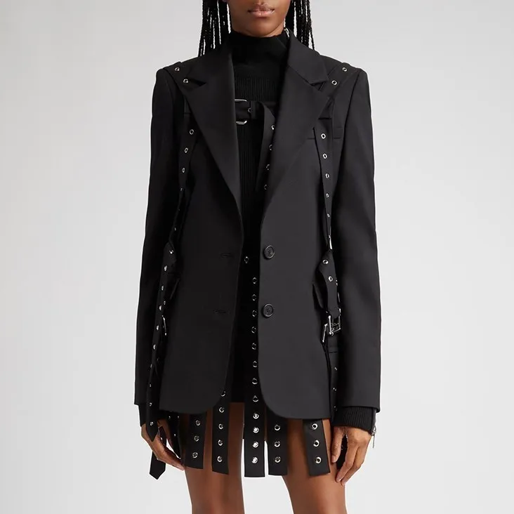 BLACK STRAPPY BELTED BLAZER