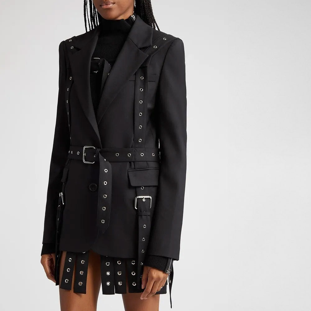 BLACK STRAPPY BELTED BLAZER