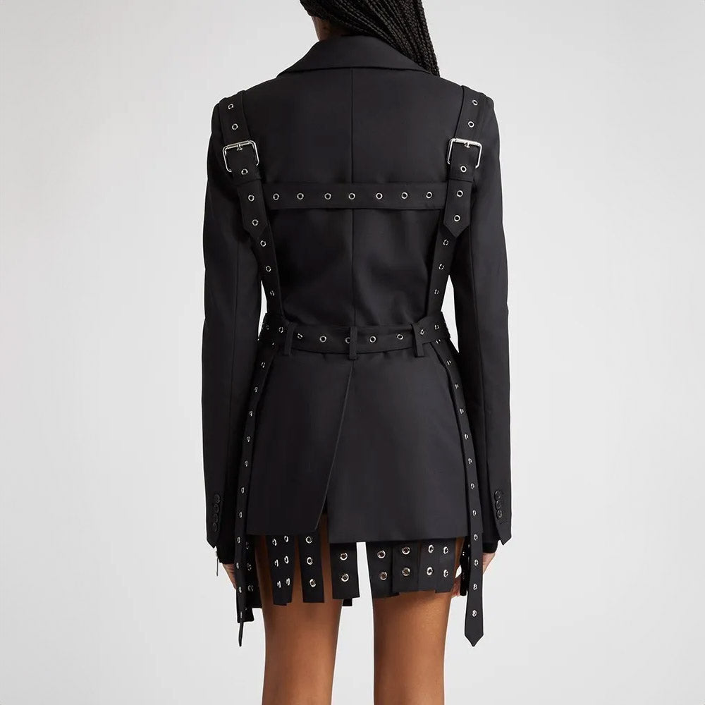 BLACK STRAPPY BELTED BLAZER