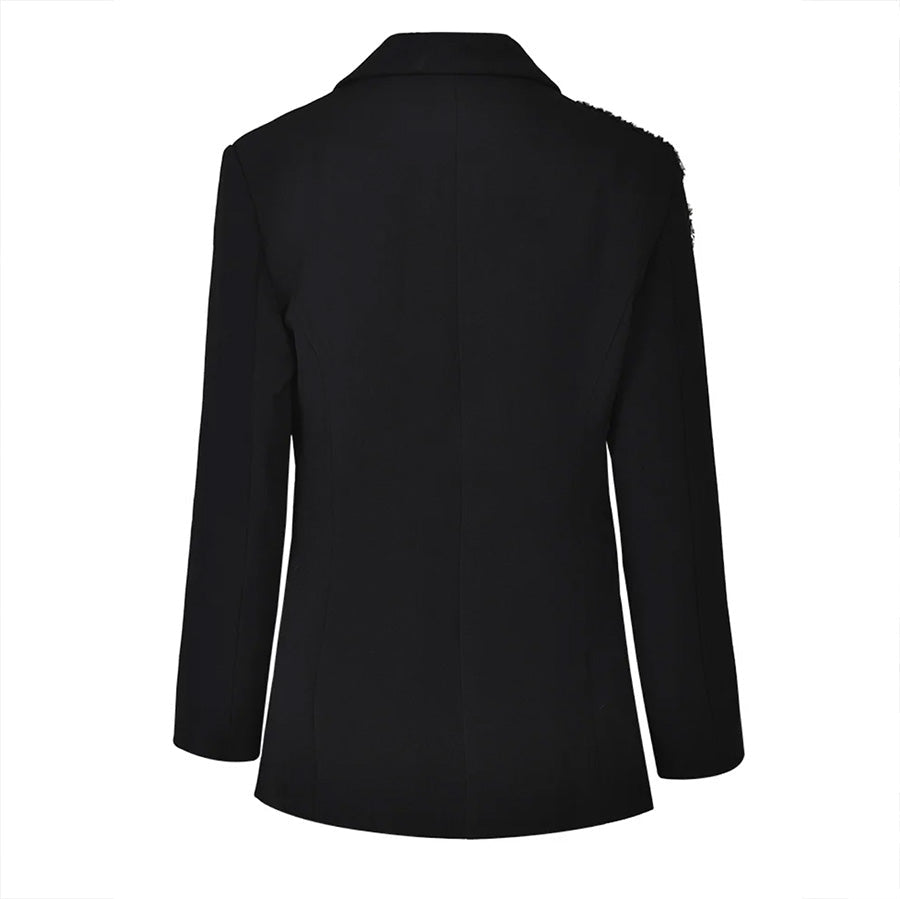 BLACK BLAZER with RHINESTONE FLOWER