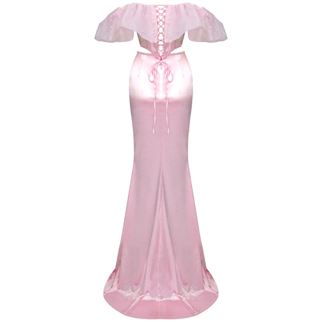 Celebrity Organza Off Shoulder Corset and Satin Maxi Skirt Matching Set