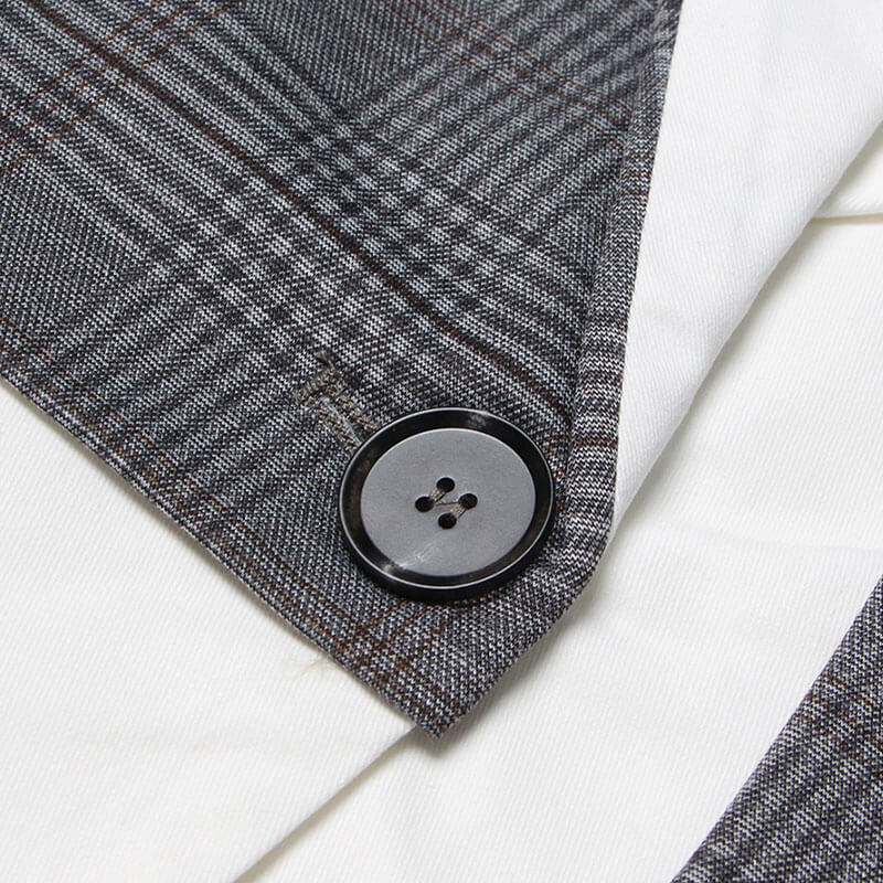 Deconstructed Check Patchwork Cutout Long Sleeve Single Breasted Jacket