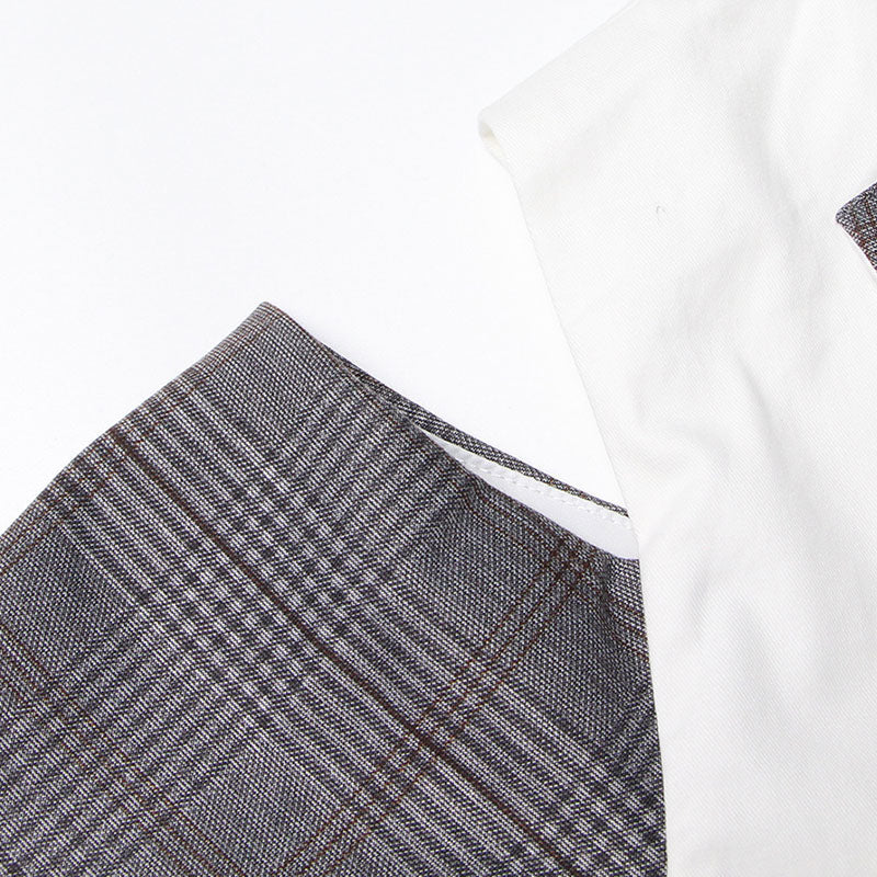 Deconstructed Check Patchwork Cutout Long Sleeve Single Breasted Jacket